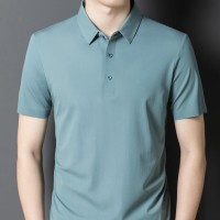 高端短袖t恤男士夏季新款轻奢冰丝无痕纯色商务休闲polo衫