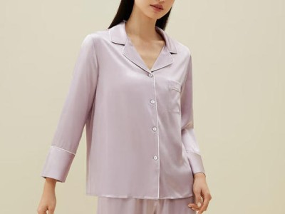 真丝睡衣女两件套100%桑蚕丝宽松情侣丝绸睡衣图1